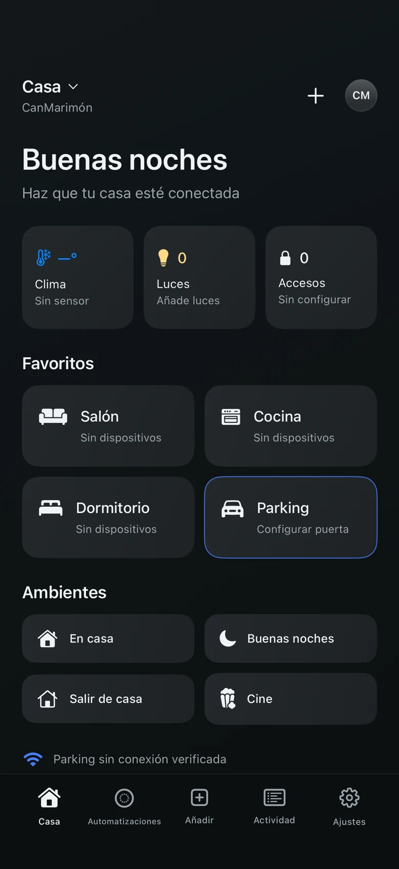 Pantalla de Casa en la app de Can Marimón